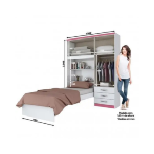 Guarda Roupa com Cama de Solteiro Henn Cravo
